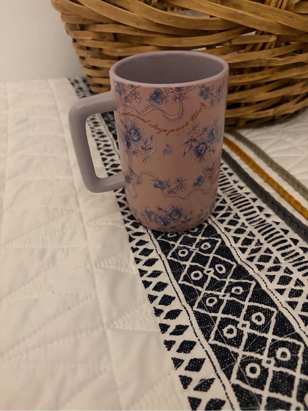 Urban Outfitters Lavender Ceramic Mug with Blue Floral Print